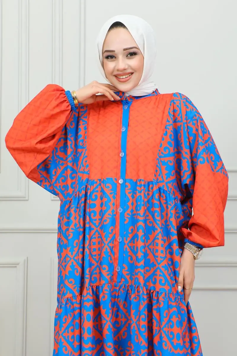 Ethnic Patterned Hijab Dress-detail
