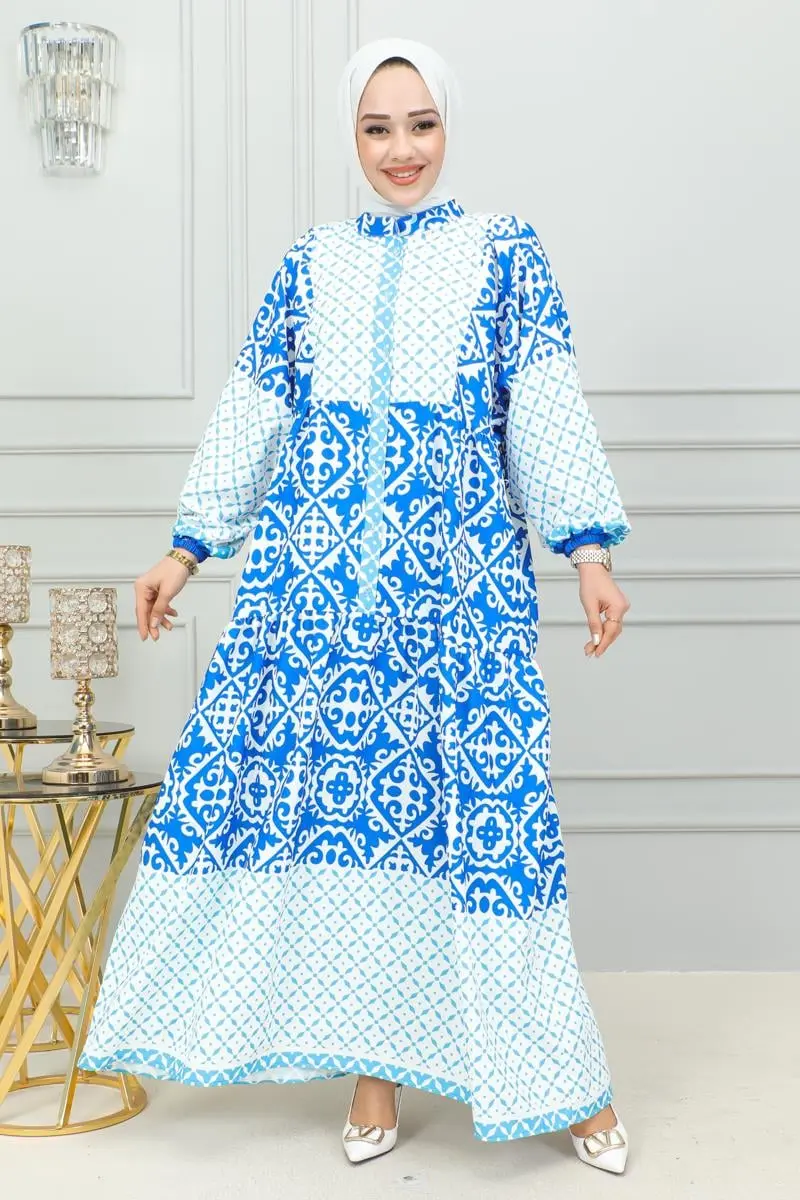 Ethnic Patterned Hijab Dress-detail