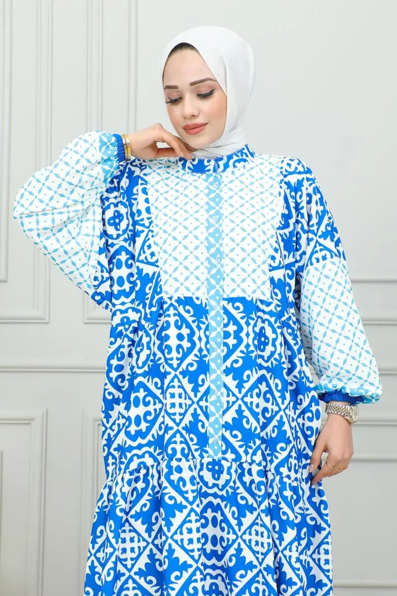 Ethnic Patterned Hijab Dress-detail