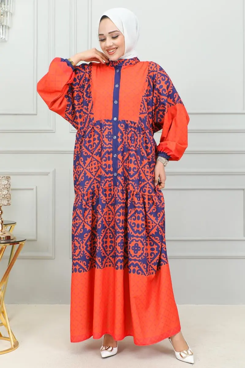 Ethnic Patterned Hijab Dress-detail