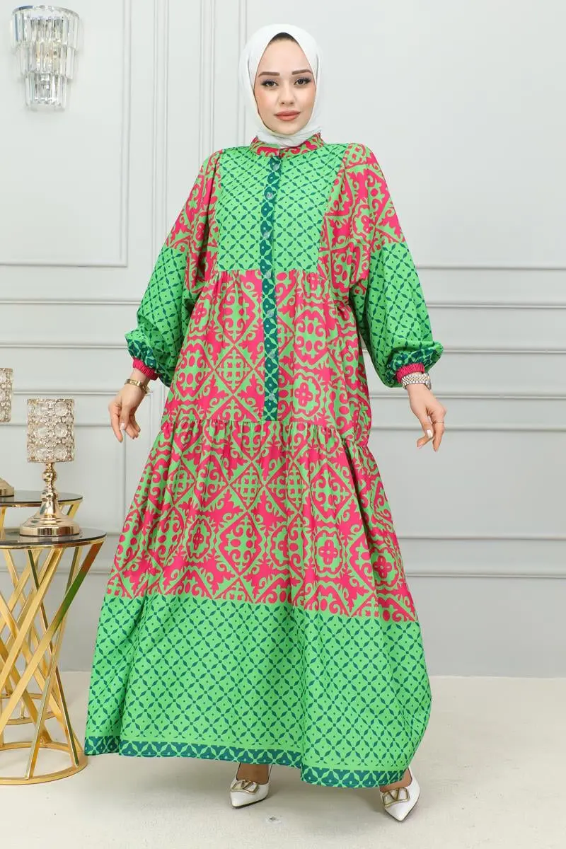 Ethnic Patterned Hijab Dress-detail