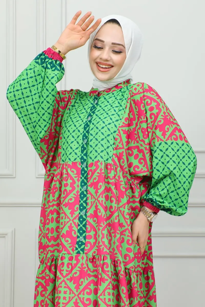 Ethnic Patterned Hijab Dress-detail