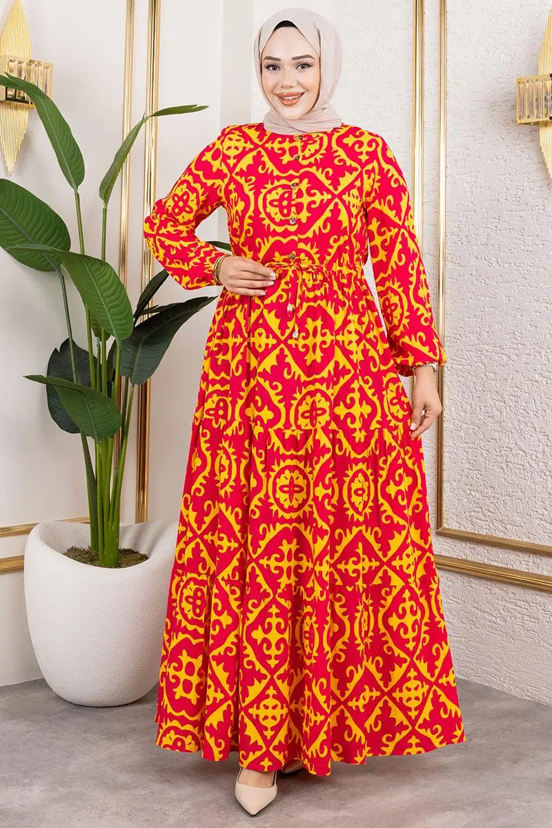 Ethnic Patterned Viscose Dress-detail