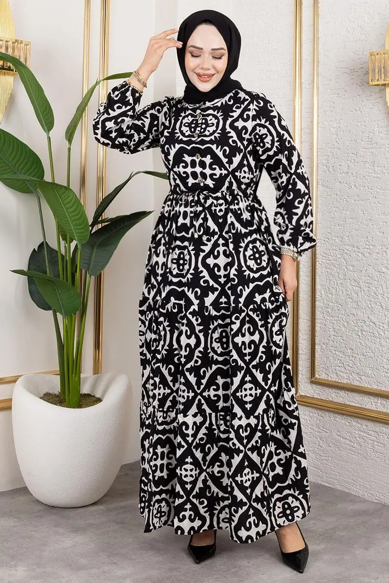 Ethnic Patterned Viscose Dress-detail