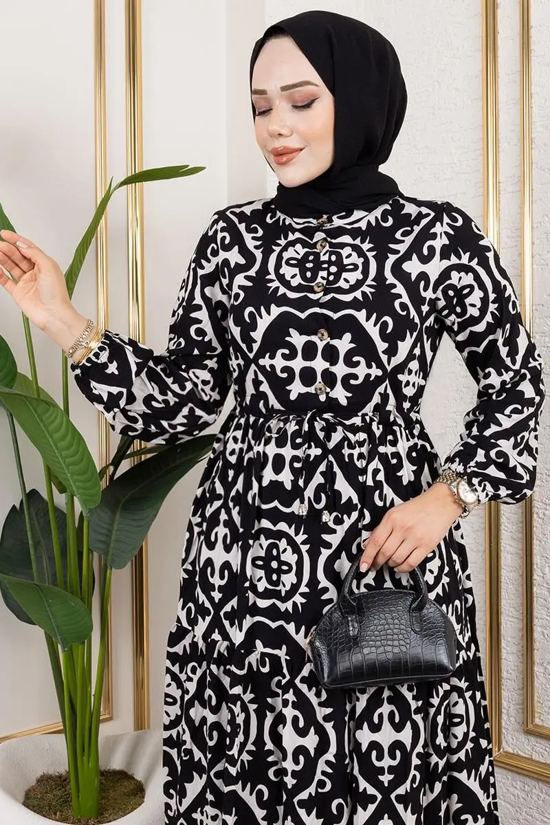 Ethnic Patterned Viscose Dress-detail