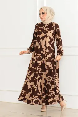 Flared Skirt Patterned Dress