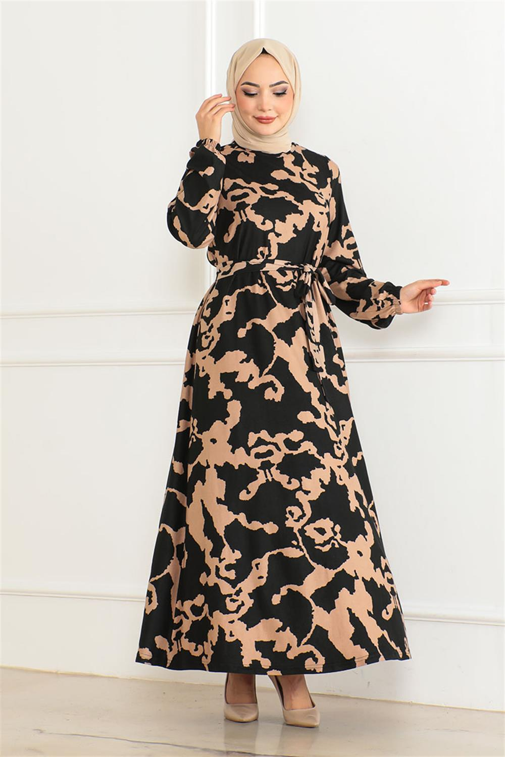 Flared Skirt Patterned Dress