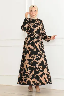 Flared Skirt Patterned Dress