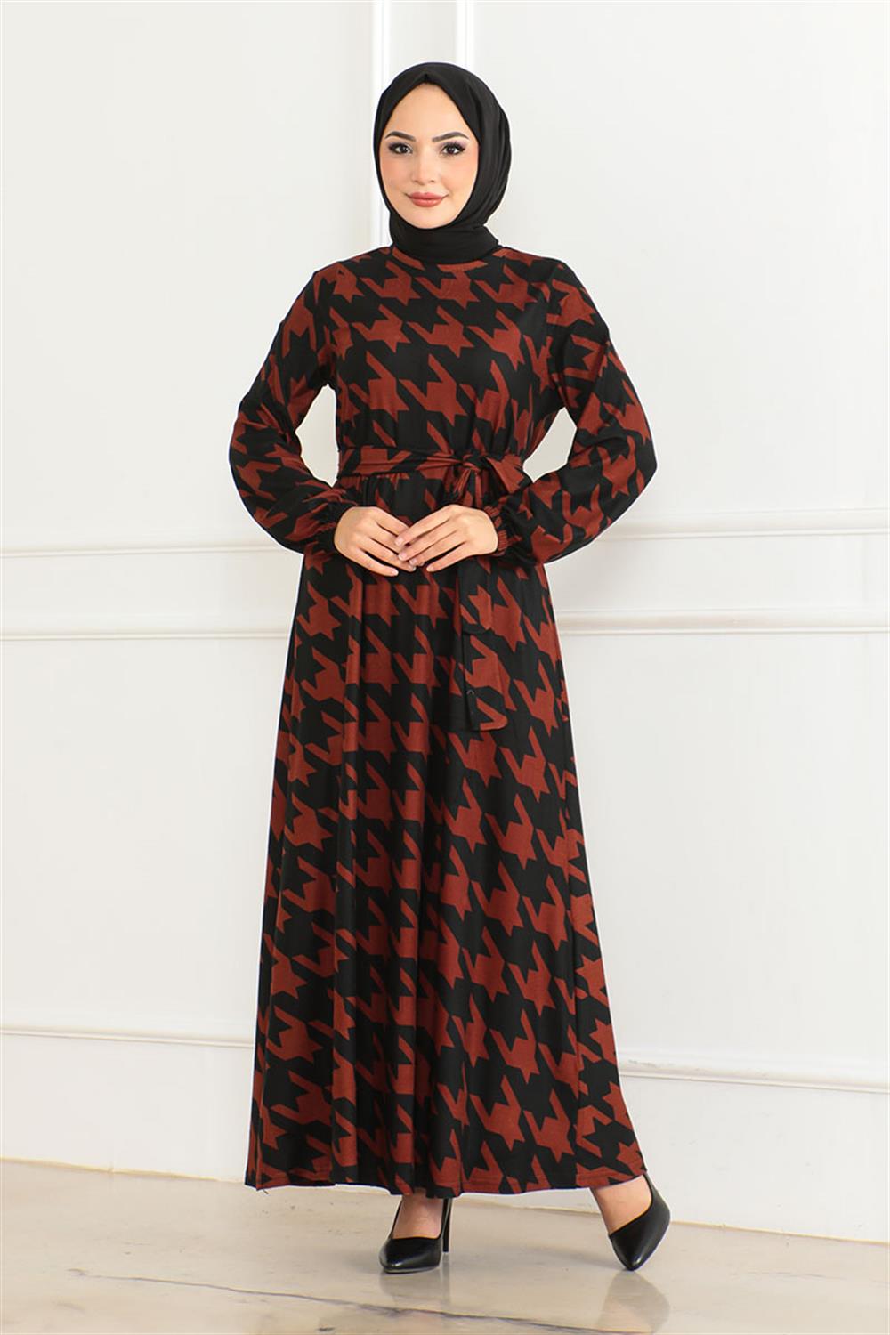 Flared Skirt Patterned Dress