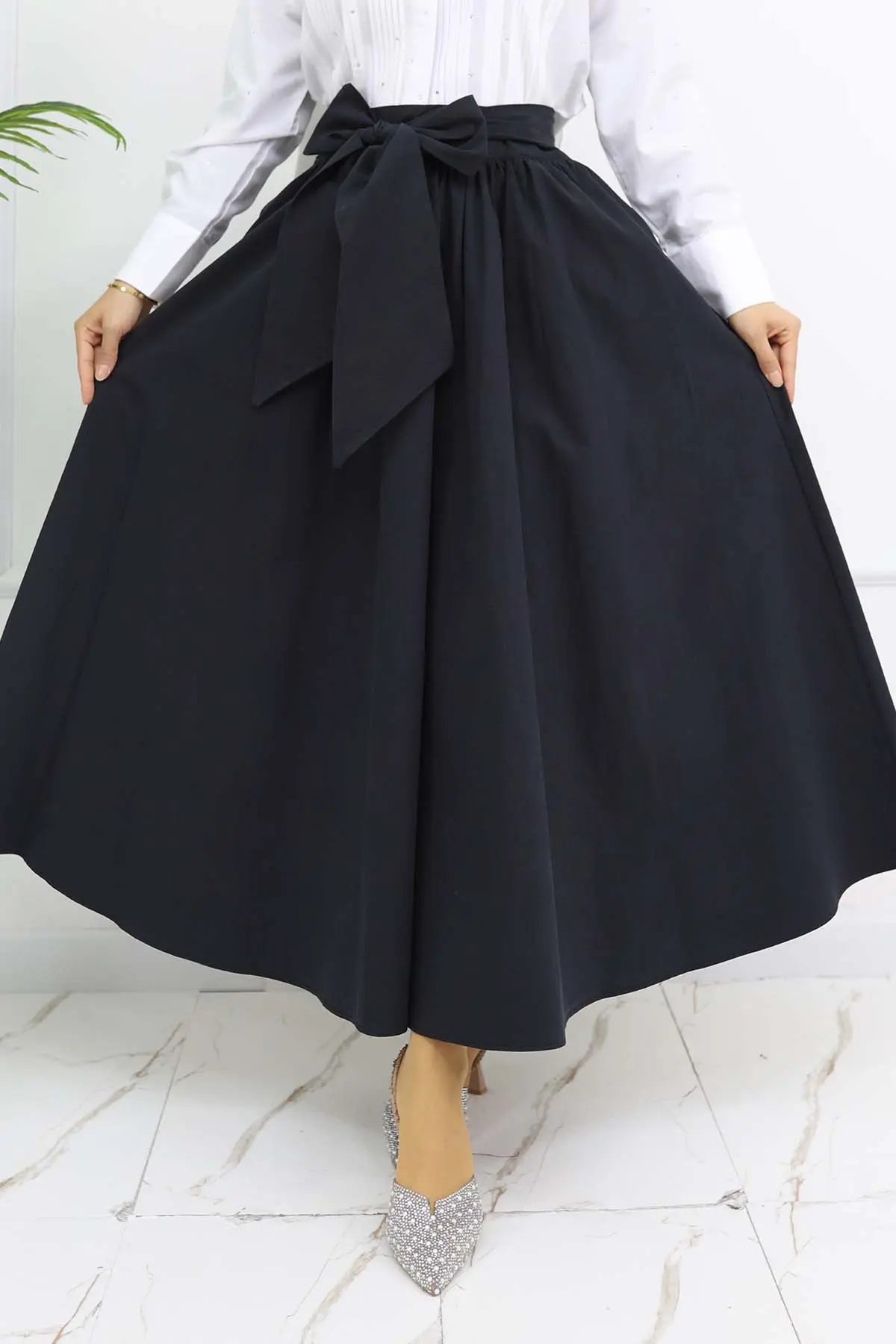 Flared Skirt With Bow Detail-detail