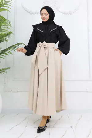 Flared Skirt With Bow Detail