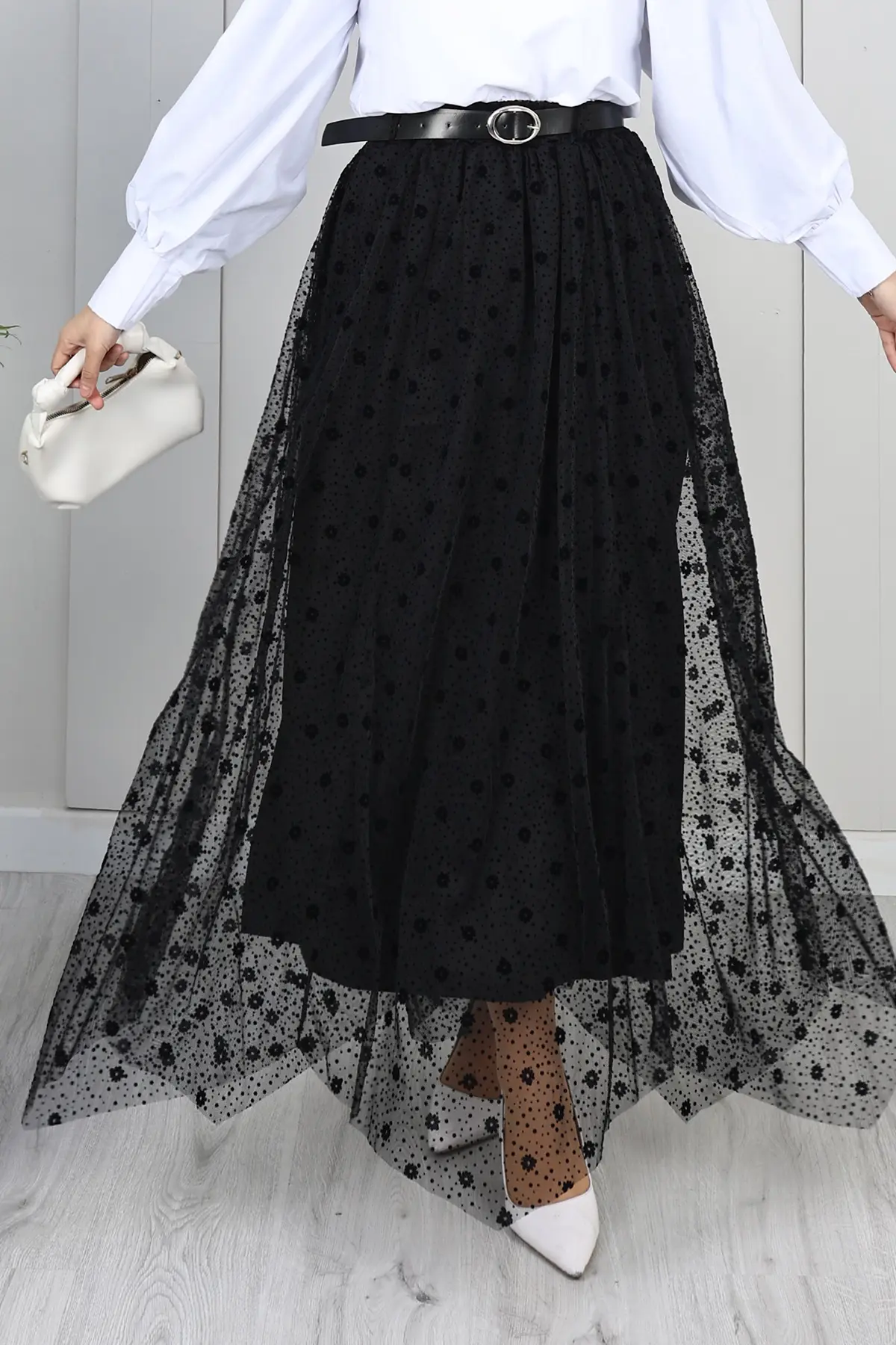 Flocked Tulle Skirt-detail