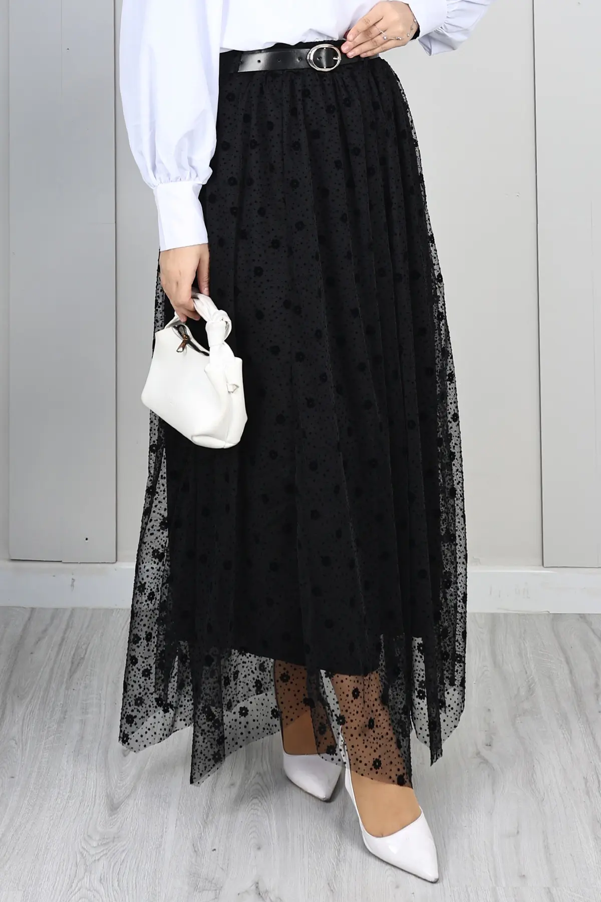 Flocked Tulle Skirt-detail
