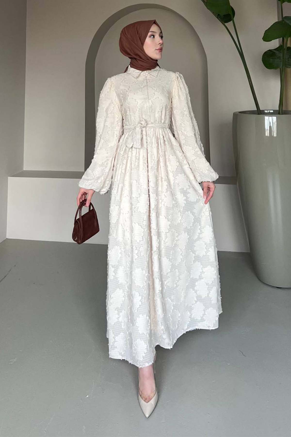 Floral Patterned Cut Chiffon Dress