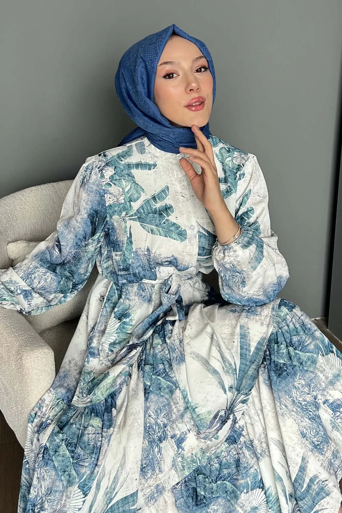 Floral Patterned Hijab Dress-detail