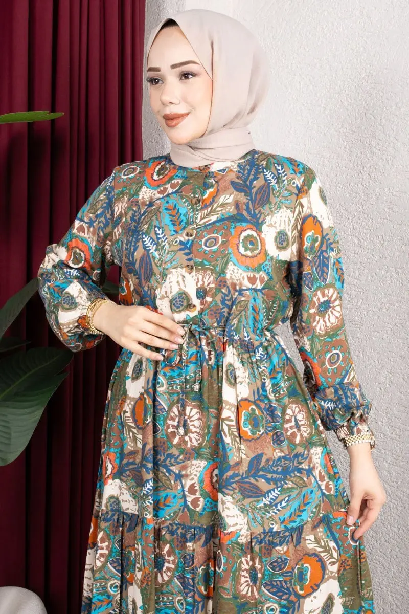 Floral Patterned Viscose Dress-detail