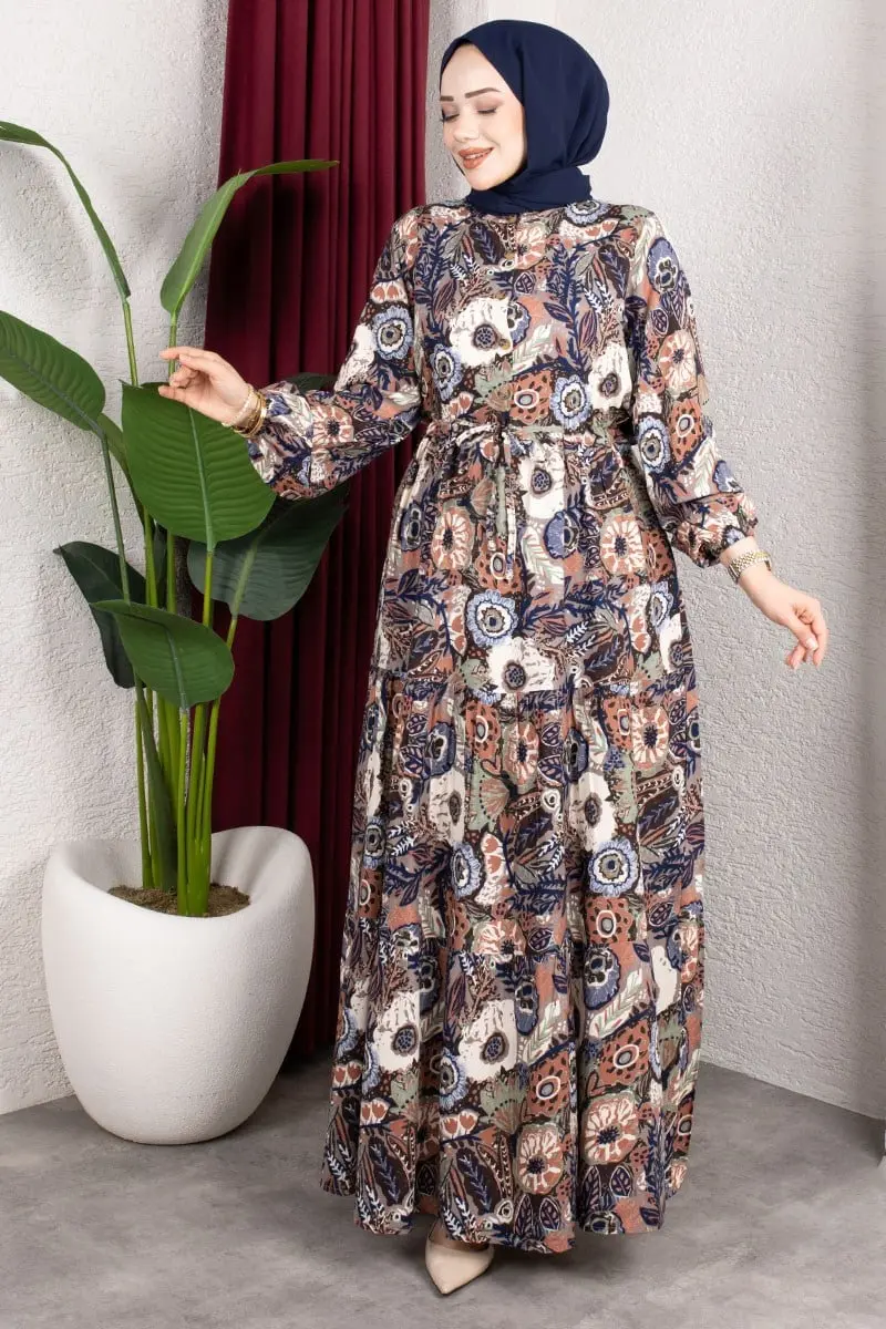 Floral Patterned Viscose Dress-detail