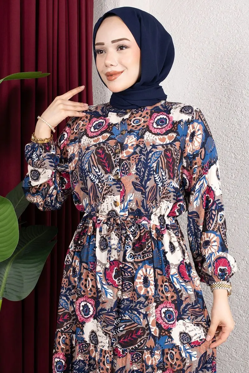 Floral Patterned Viscose Dress-detail