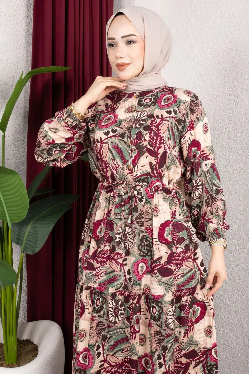 Floral Patterned Viscose Dress-detail