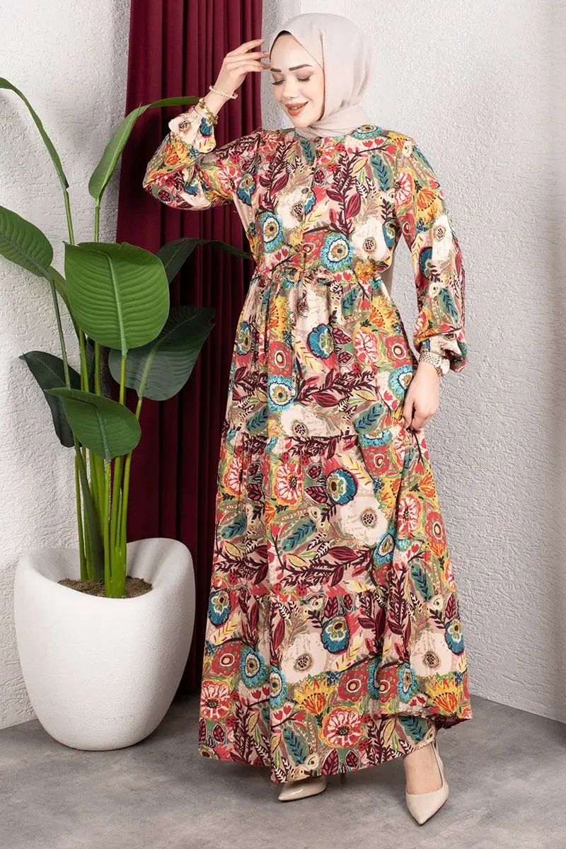 Floral Patterned Viscose Dress-detail