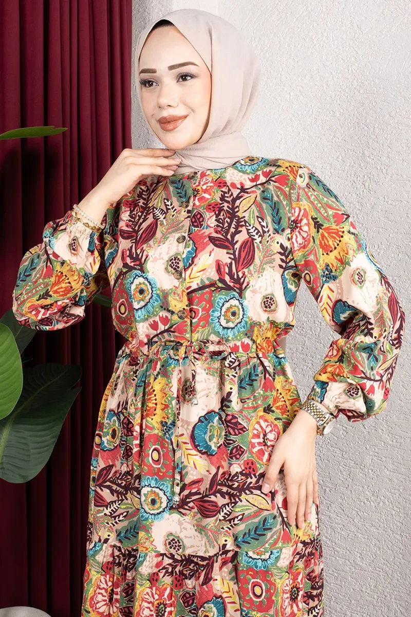 Floral Patterned Viscose Dress-detail