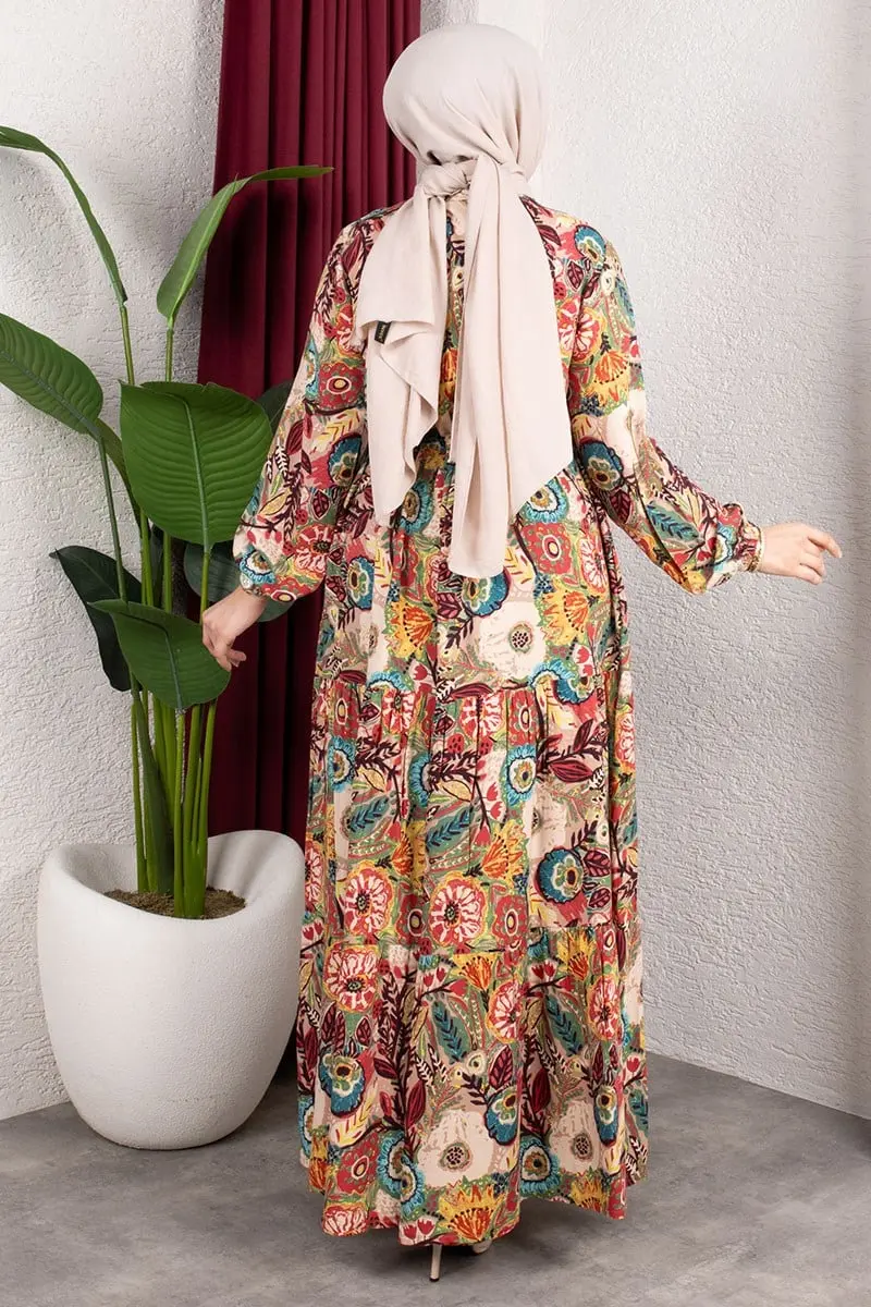 Floral Patterned Viscose Dress-detail