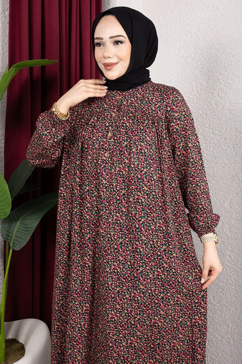 Floral Patterned Viscose Dress-detail