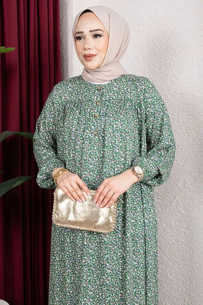 Floral Patterned Viscose Dress-detail