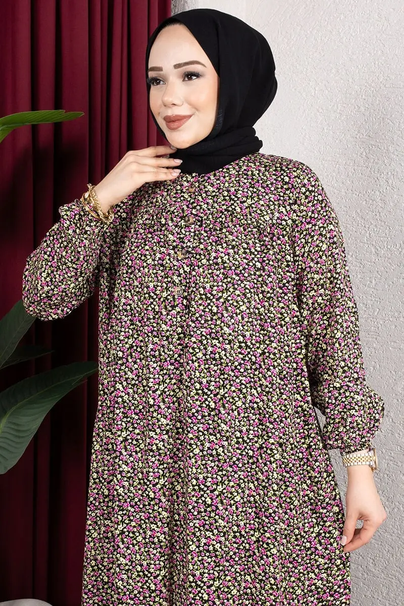 Floral Patterned Viscose Dress-detail