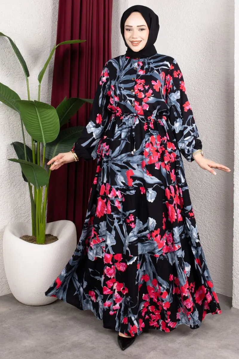 Floral Print Dress With Gathered Waist-detail