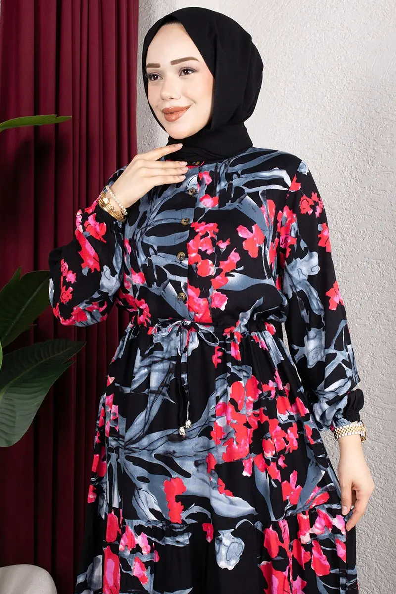 Floral Print Dress With Gathered Waist-detail