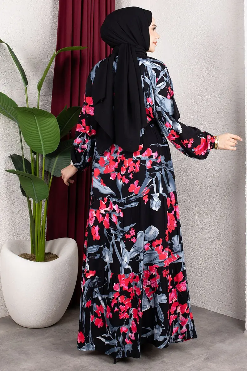 Floral Print Dress With Gathered Waist-detail