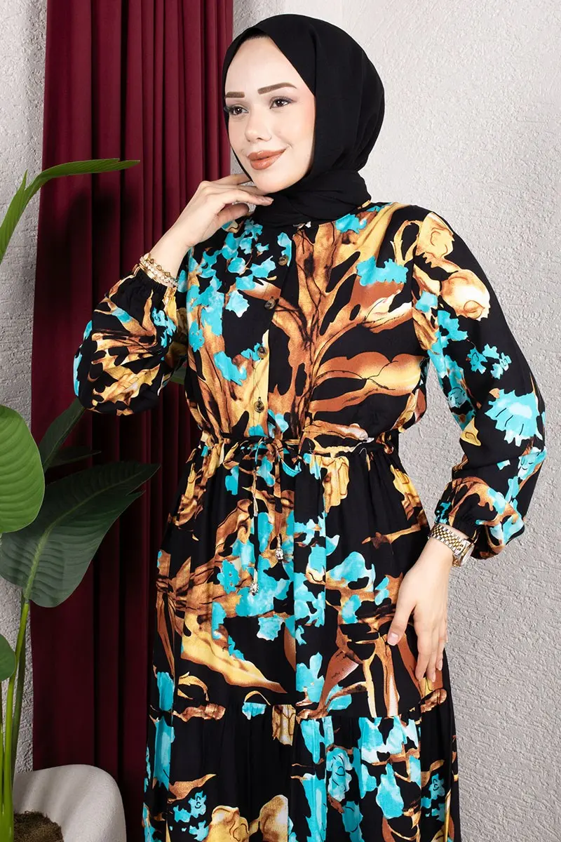 Floral Print Dress With Gathered Waist-detail
