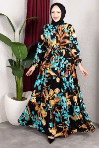Floral Print Dress With Gathered Waist