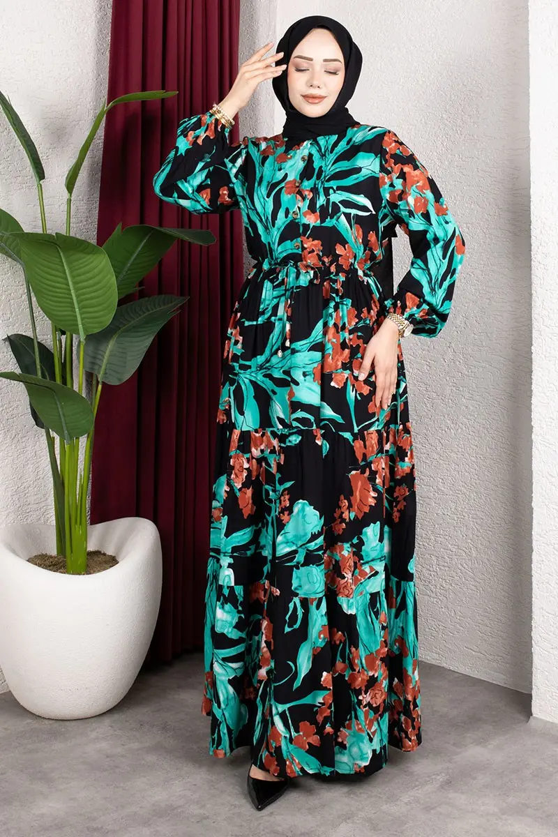 Floral Print Dress With Gathered Waist-detail
