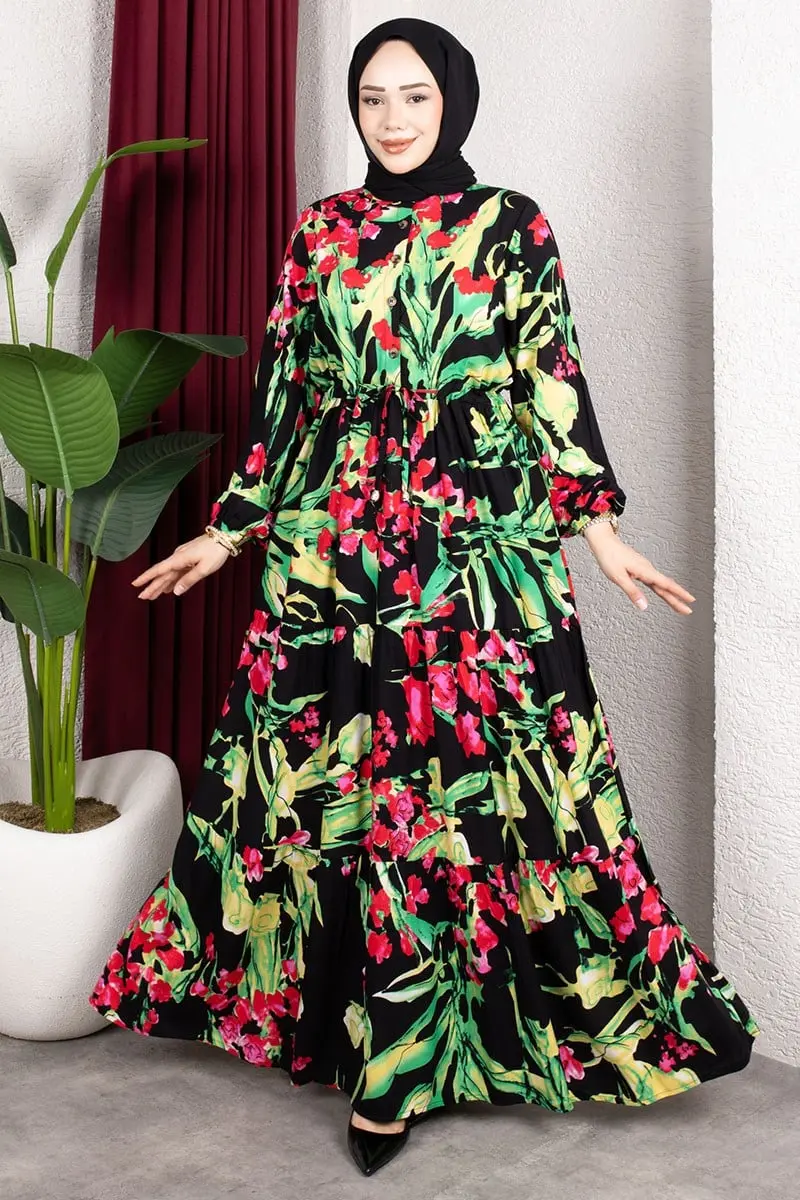 Floral Print Dress With Gathered Waist-detail