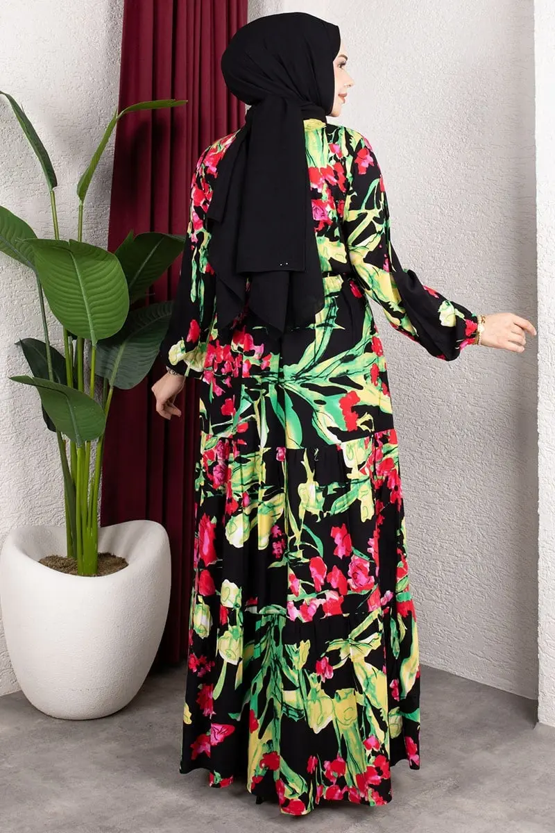 Floral Print Dress With Gathered Waist-detail