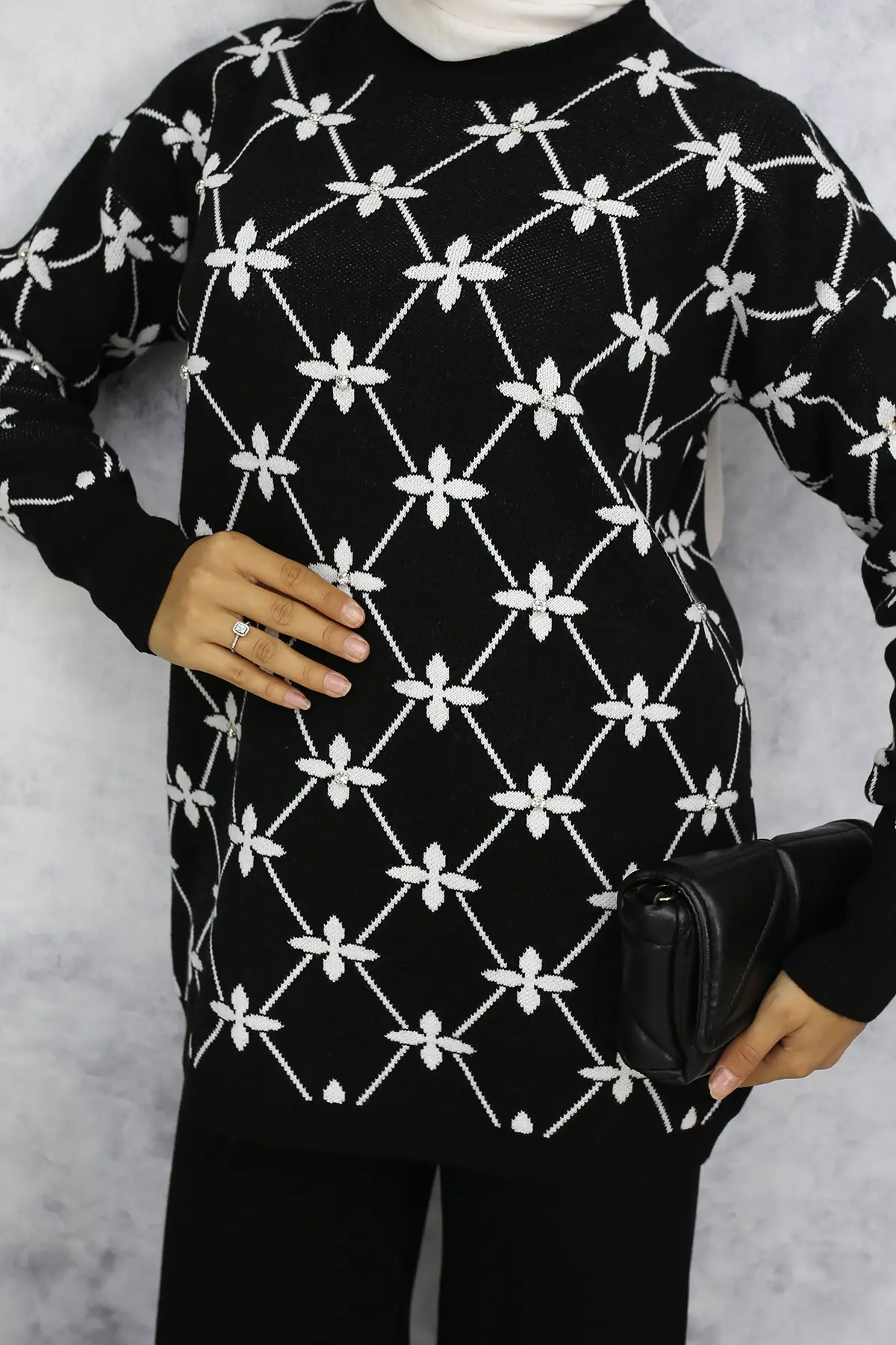 Flower Patterned Stone Knitwear Suit-detail