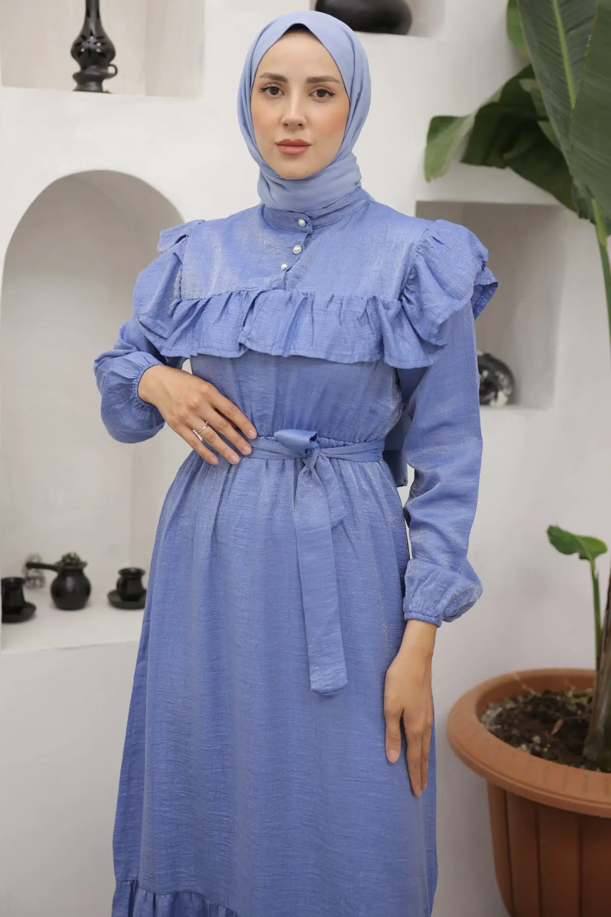 Front Frill Detailed Buttoned Dress-detail