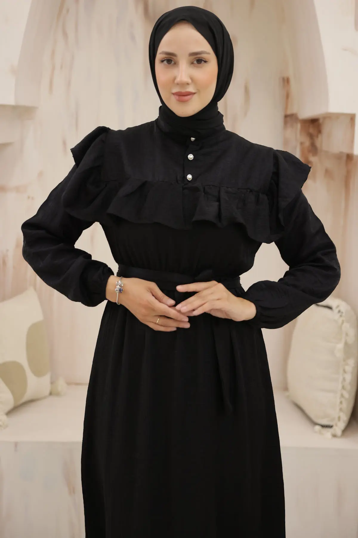 Front Frill Detailed Buttoned Dress-detail