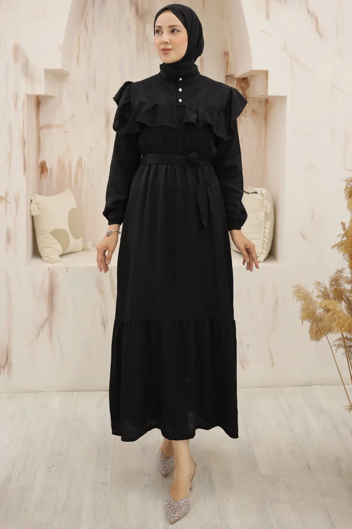 Front Frill Detailed Buttoned Dress-detail