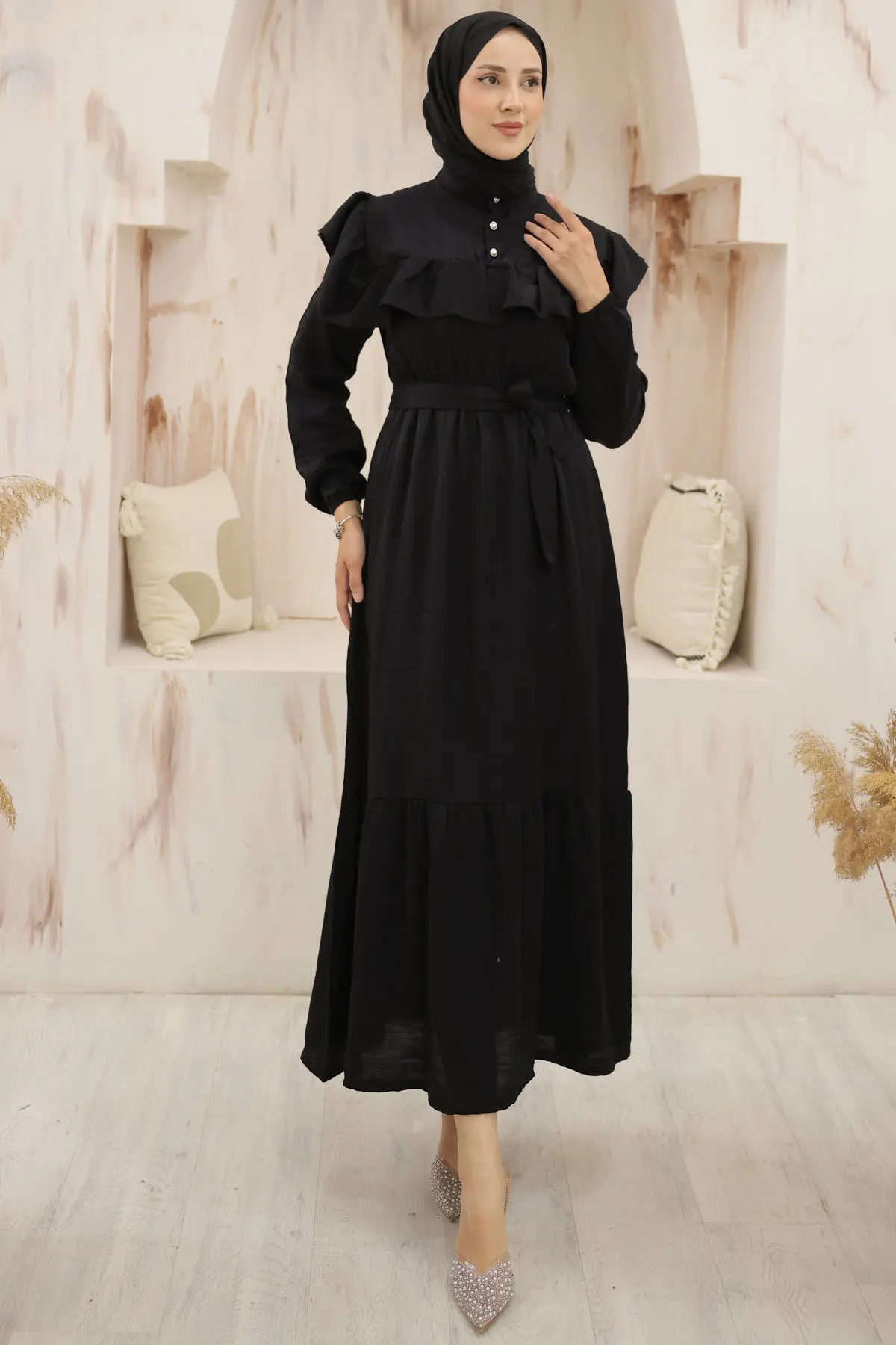 Front Frill Detailed Buttoned Dress-detail