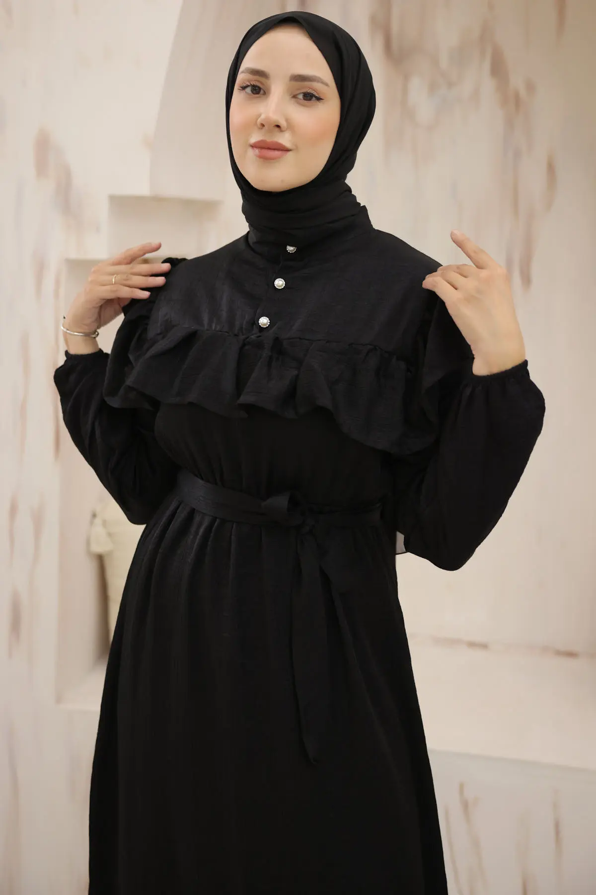 Front Frill Detailed Buttoned Dress-detail