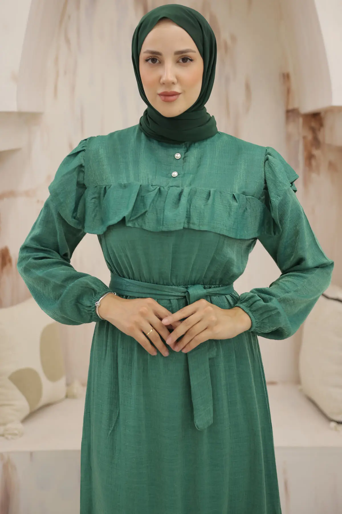 Front Frill Detailed Buttoned Dress-detail