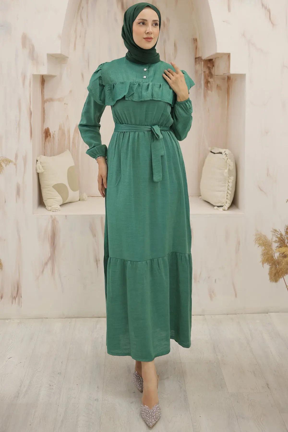 Front Frill Detailed Buttoned Dress-detail