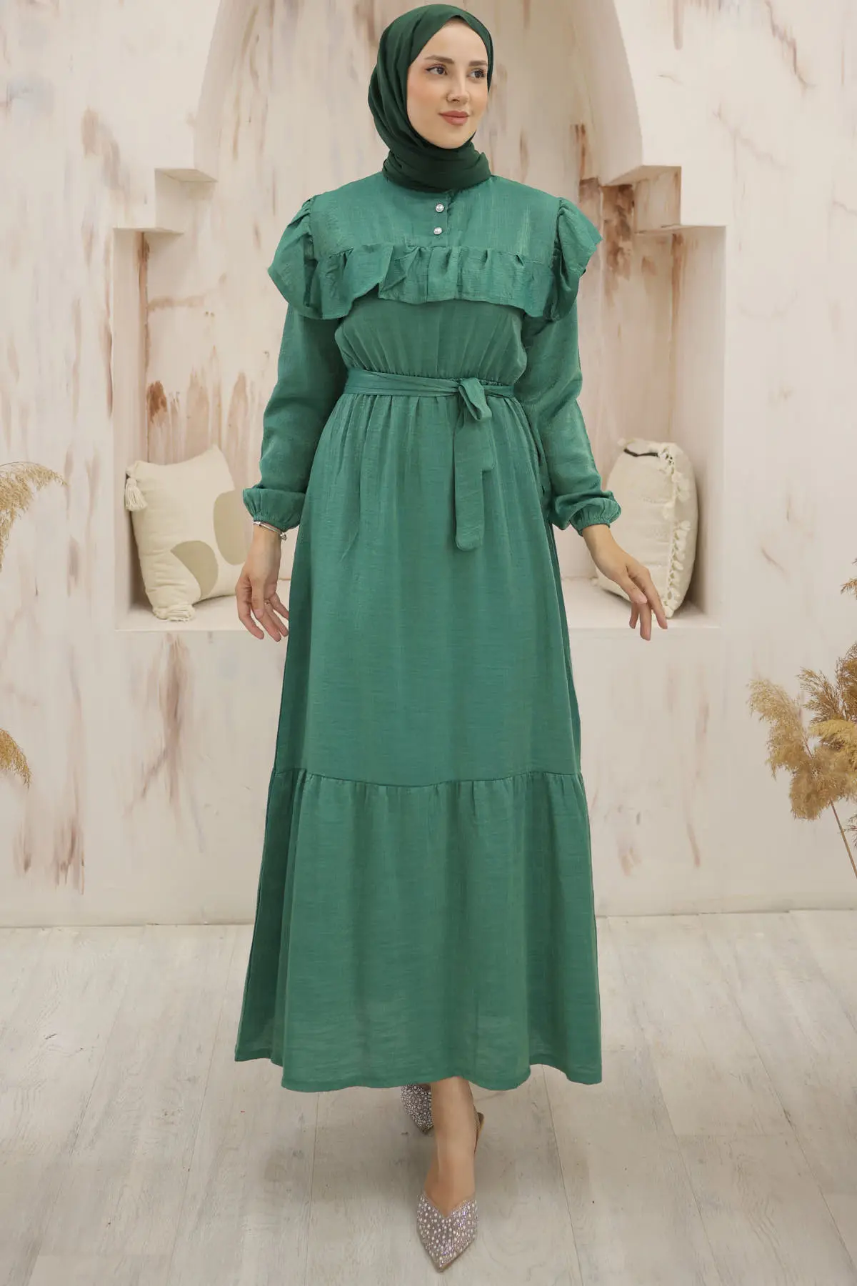Front Frill Detailed Buttoned Dress-detail