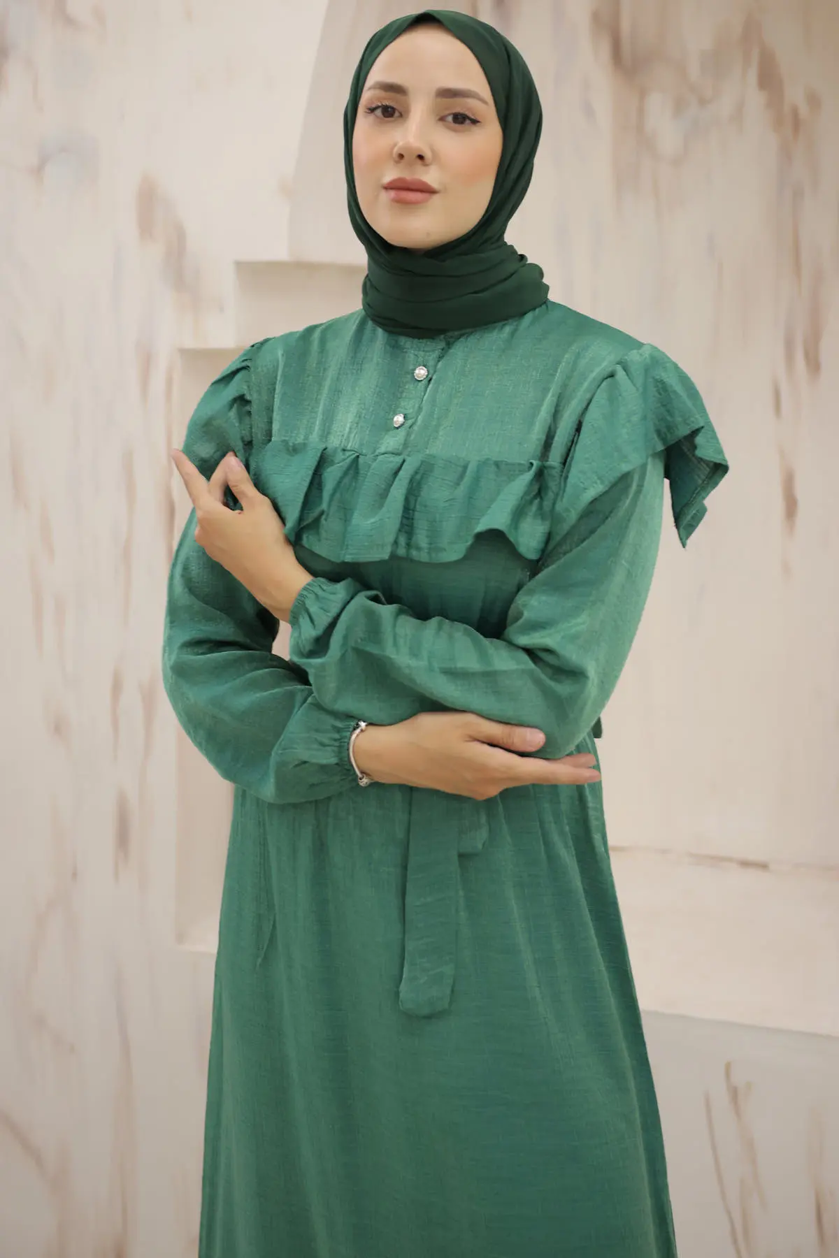 Front Frill Detailed Buttoned Dress-detail