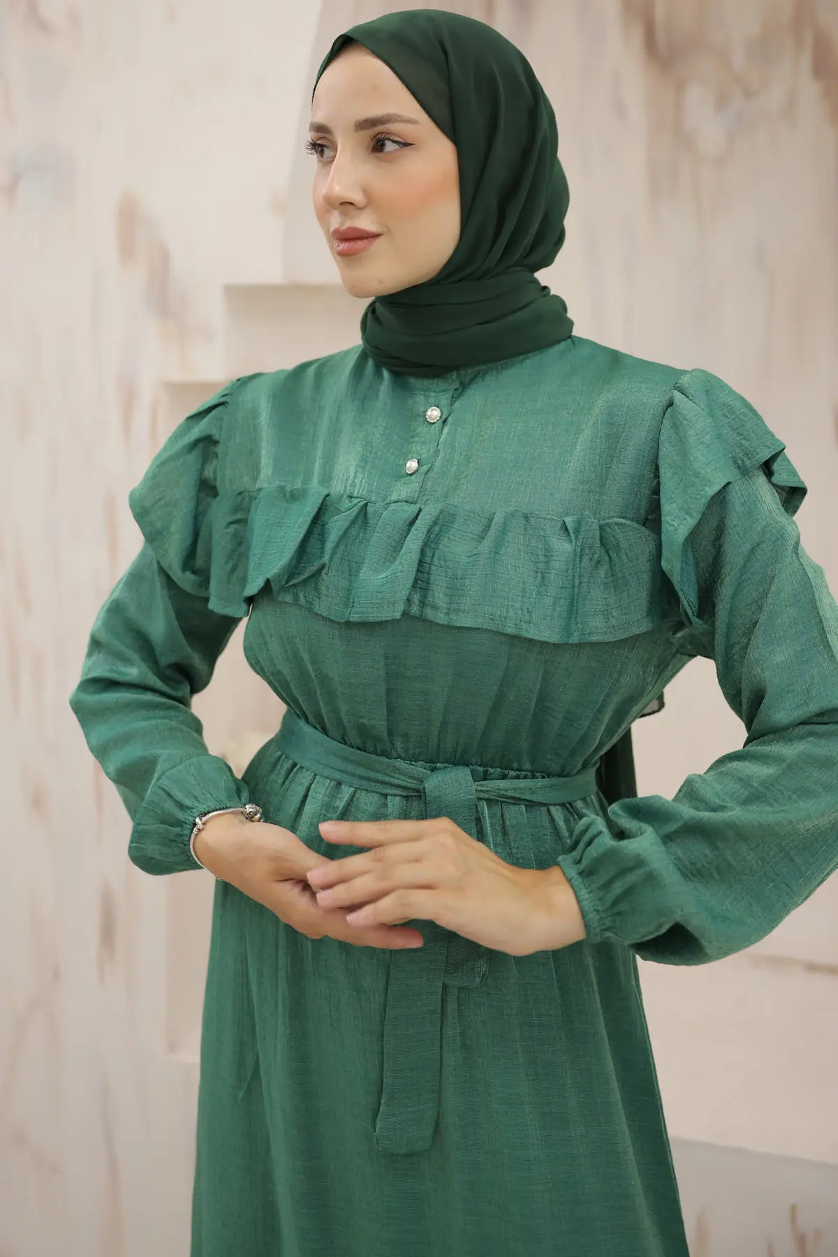 Front Frill Detailed Buttoned Dress-detail