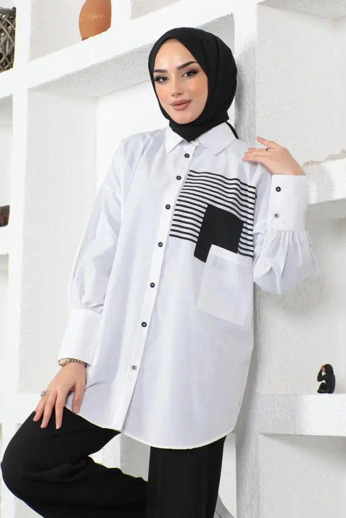 Front Pocket White Shirt-detail