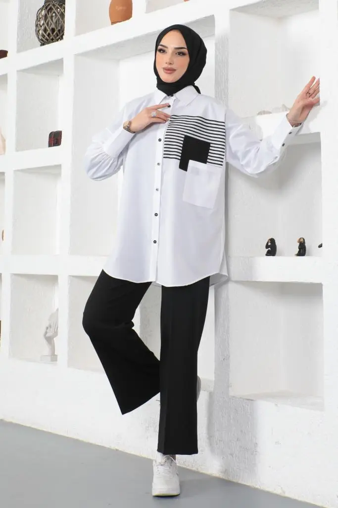 Front Pocket White Shirt-detail